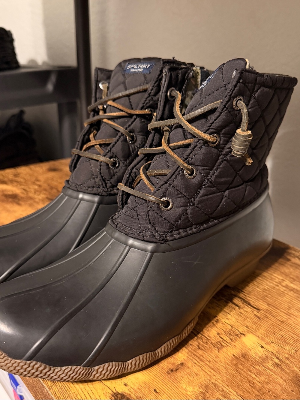 Sperry Black Quilted Lace-Up Duck Boots